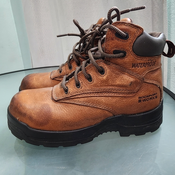 Rockport Works Brown Waterproof Steel Toe Boots Unisex Size 8W - Picture 3 of 10